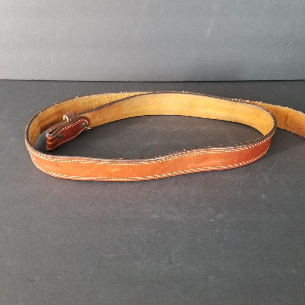 Vintage Brown Leather Basketweave Inlay Western Belt Snap Closure 46.5 Inch - Picture 2 of 8